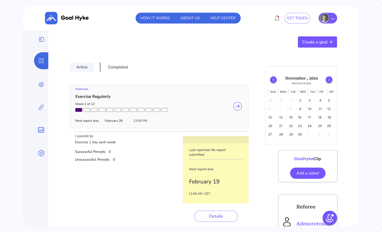 Goal Hyke Dashboard Preview